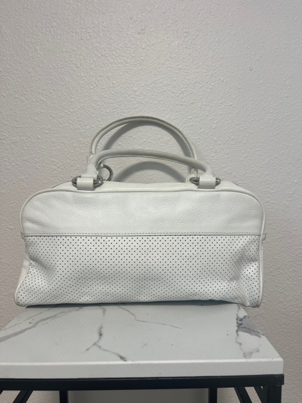 Banana Republic White Perforated Leather Satchel